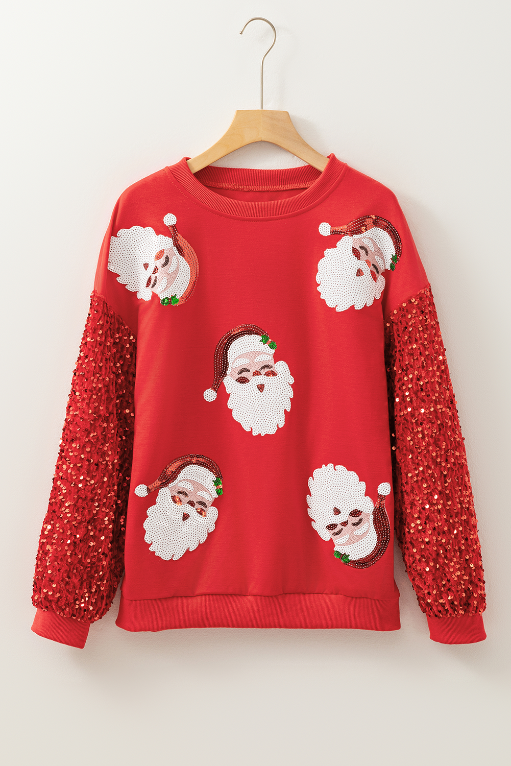 Fiery Red Sequined Santa Claus Christmas Crewneck Sweatshirt