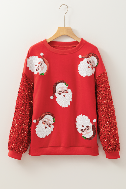 Fiery Red Sequined Santa Claus Christmas Crewneck Sweatshirt